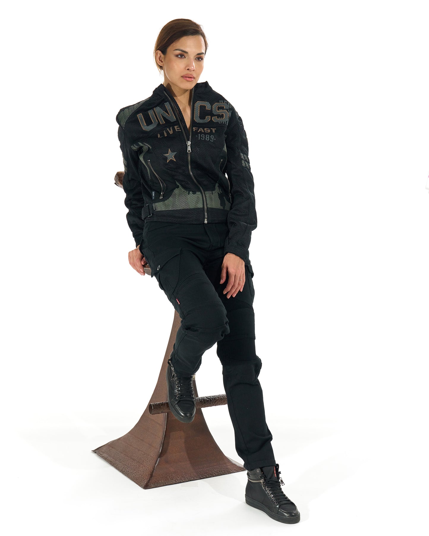 Női dzseki MOTORCYCLE (WITH PRINT) WOMEN'S BLACK BLACK