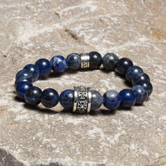 Férfi karkötő fényes Sodalite 10 mm kereszt