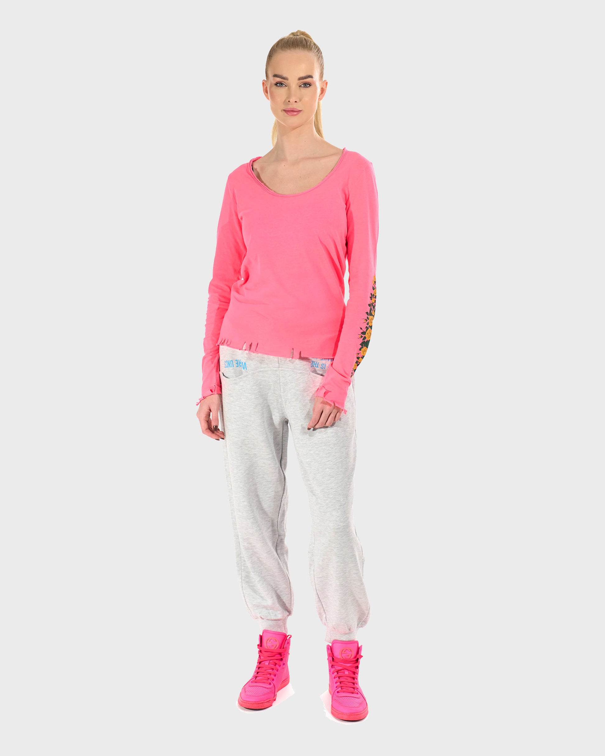 Női póló CLAUDIE LS NEON PINK NEON PINK
