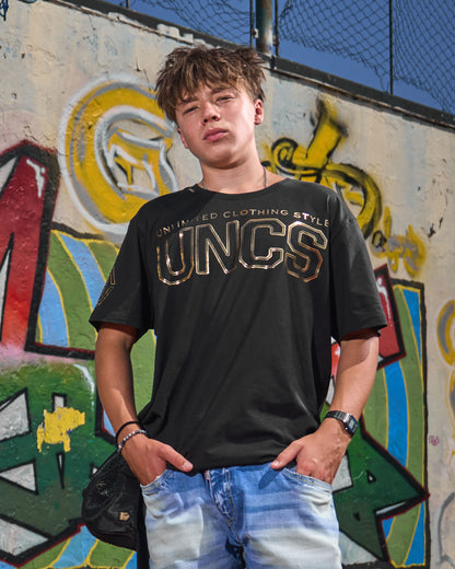 Férfi póló UNLIMITED V BLACK/GOLD