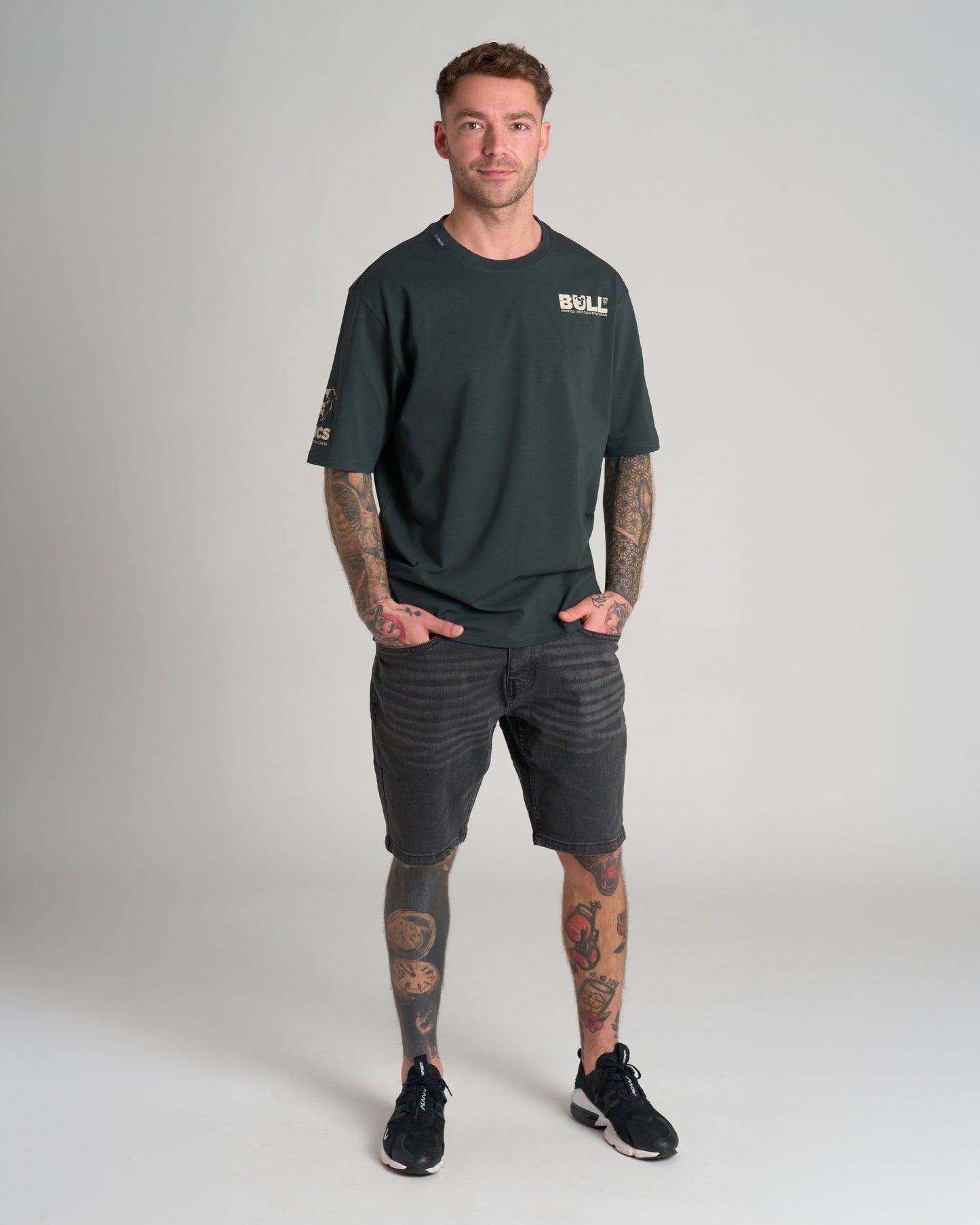 Férfi póló BULL III KHAKI/WHITE