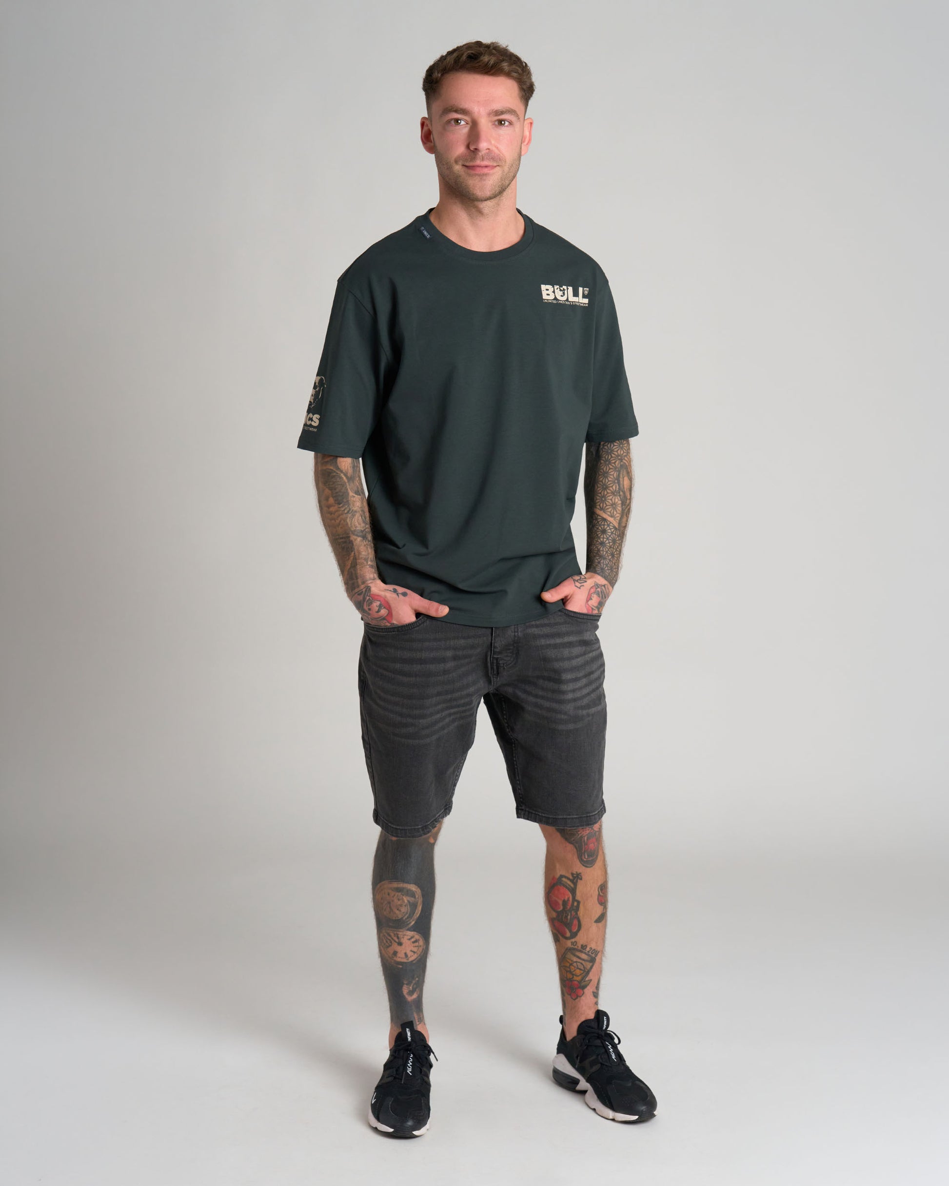 Férfi póló BULL III KHAKI/WHITE