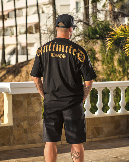 Férfi póló UNLIMITED (OVERSIZE) BLACK/GOLD